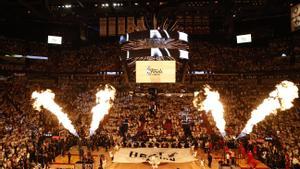 Presentaciones previas al tercer partido de las Finales NBA entre Denver Nuggets y Miami Heat, en Miami, Florida (EE.UU.), este 7 de junio de 2023. EFE/EPA/Rhona Wise