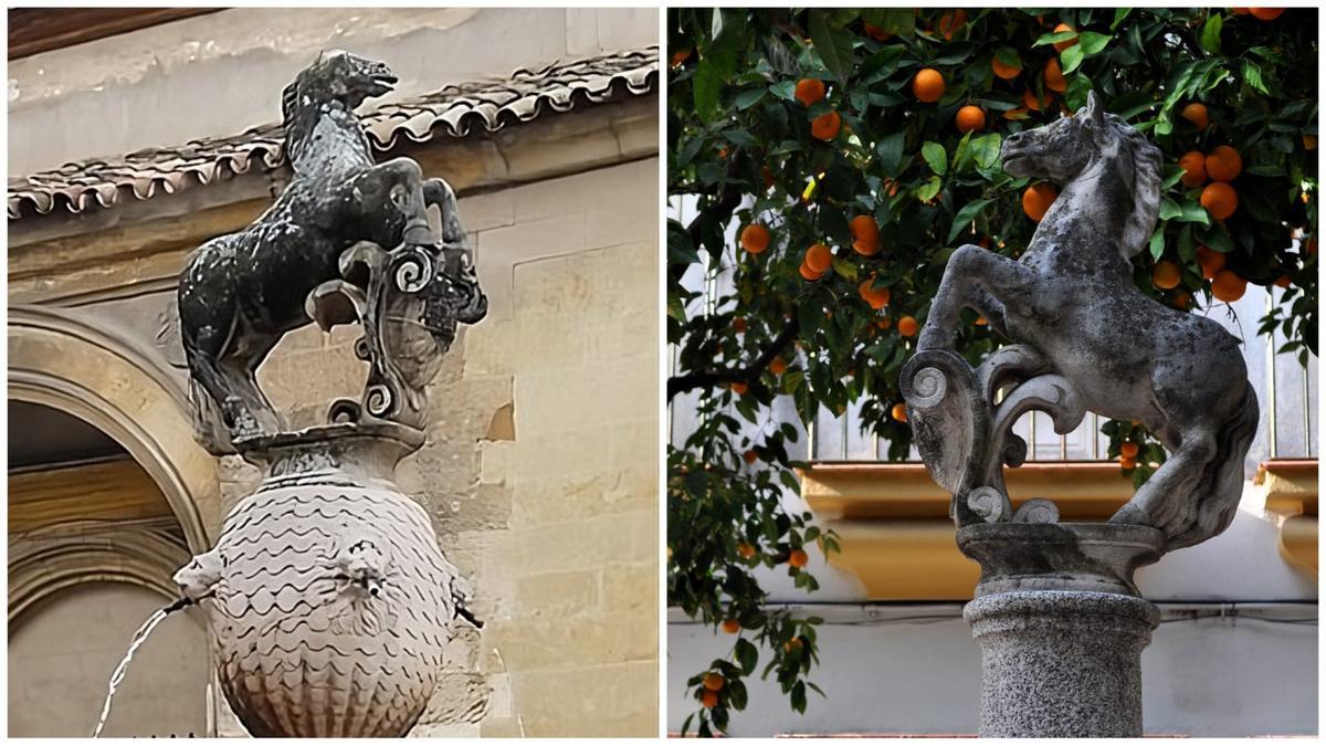 Comparativa entre la estatua de la plaza del Potro (izq.) y de la plazuela de Belén (der.).