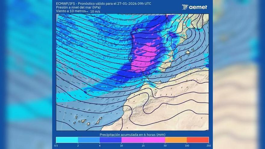 Pronóstico de la Aemet del tiempo en Canarias del 25 al 30 de enero de 2026