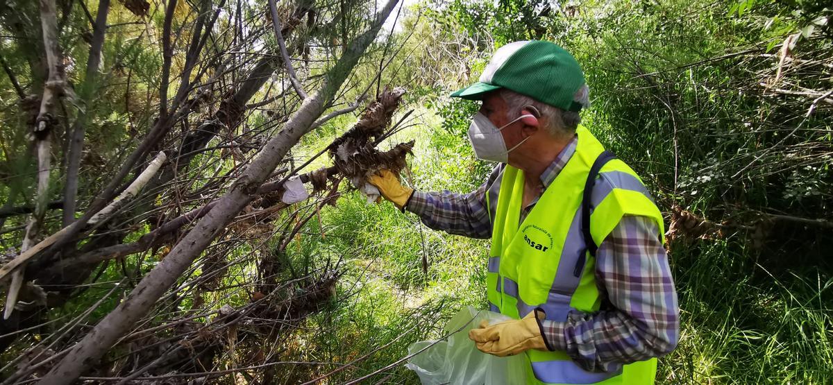 Así ha sido la limpieza ciudadana en la ‘ruta de las toallitas’ del Soto de Cantalobos de Zaragoza
