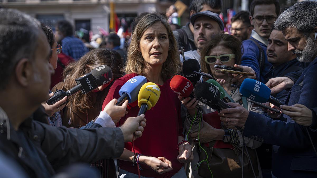 La candidata de los Comuns, Jéssica Albiach, en la manifestación con motivo del 1 de mayo en Barcelona.
