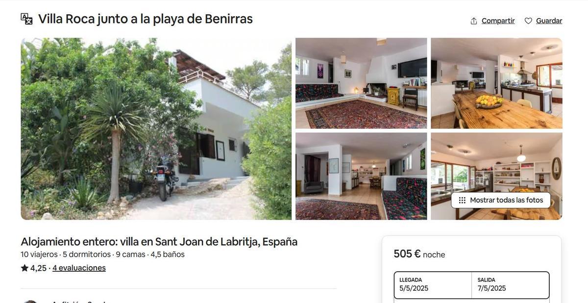 Captura de pantalla de uno de los anuncios disponibles en Airbnb.