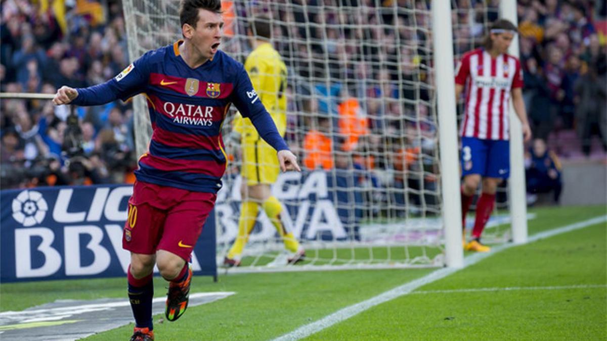 Leo Messi celebrando un gol ante el Atlético de Madrid