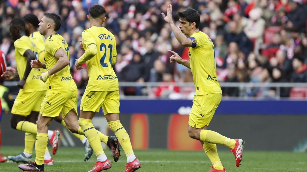 Gerard Moreno celebra el gol al Atlético de Madrid, en el mes de enero.