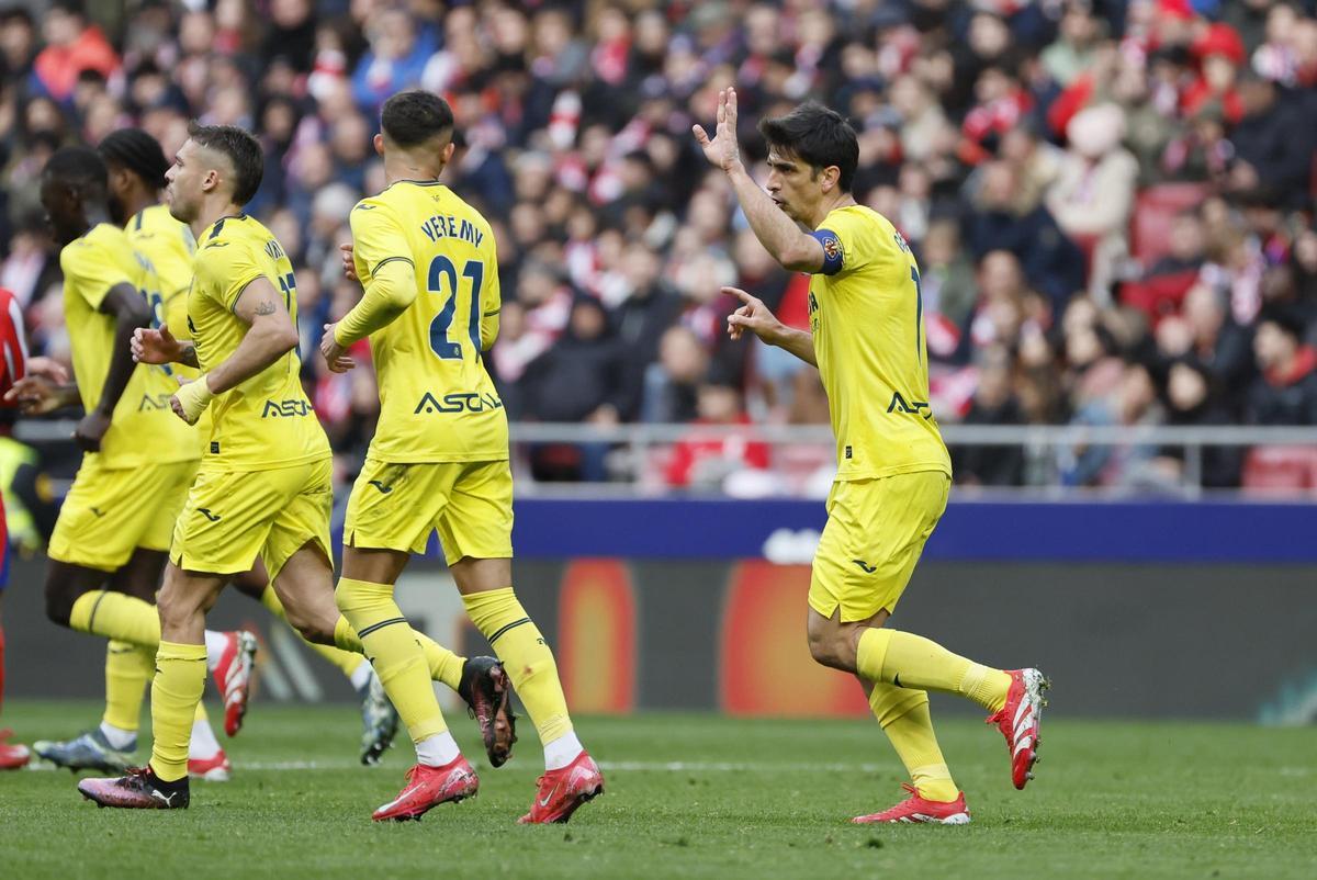 Gerard Moreno celebra el gol al Atlético de Madrid, en el mes de enero.