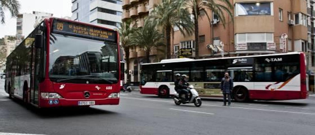 Un autobús urbano circulando por una calle de Alicante en imagen de archivo.