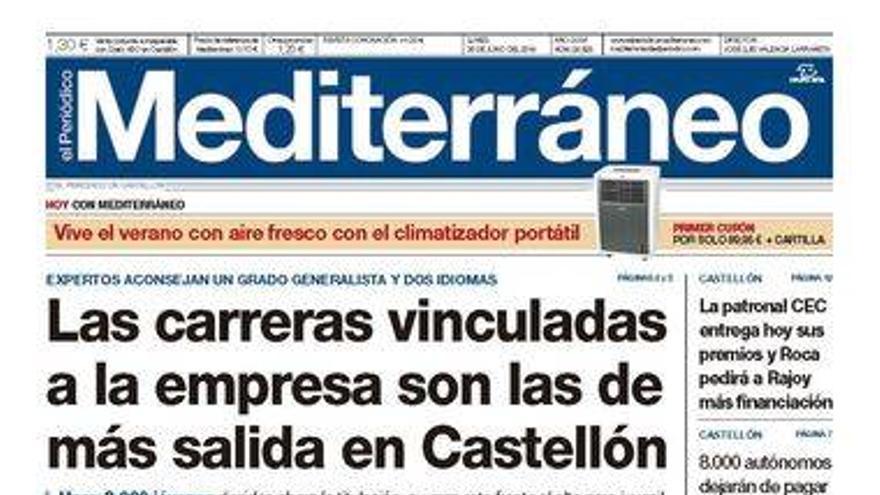 Las carreras vinculadas a la empresa son las de más salida en Castellón, en la portada de el Periódico Mediterráneo