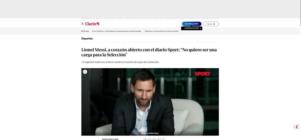 El Clarín sobre lo dicho por Messi referente a la Selección