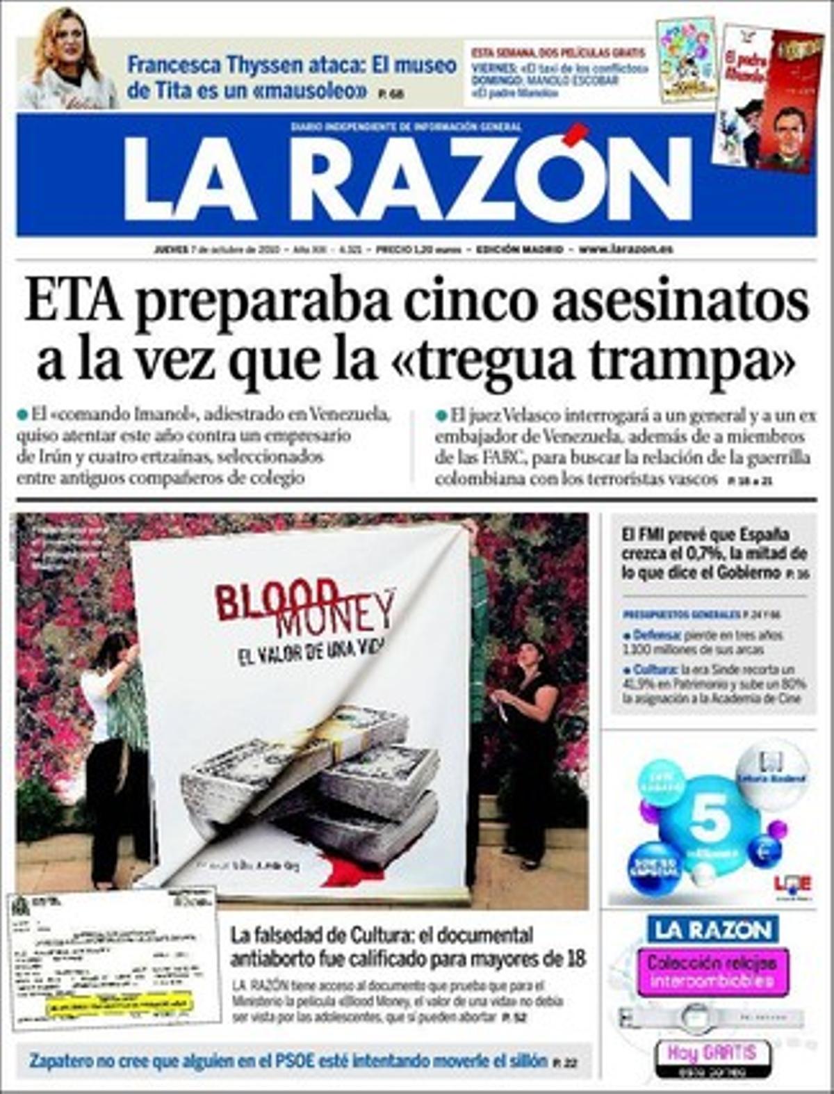 ’La Razón’ remarca a dins com a tema propi que la Sanitat espanyola té un deute rècord de 3.400 milions amb els laboratoris farmacèutics.