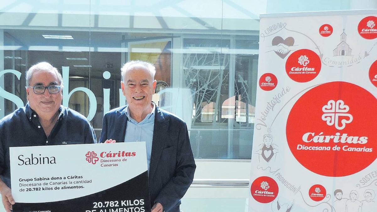 Lalo Daswani, Presidente de Grupo Sabina y Gonzalo Marrero Rodríguez, Director de Cáritas Diocesana de Canarias.
