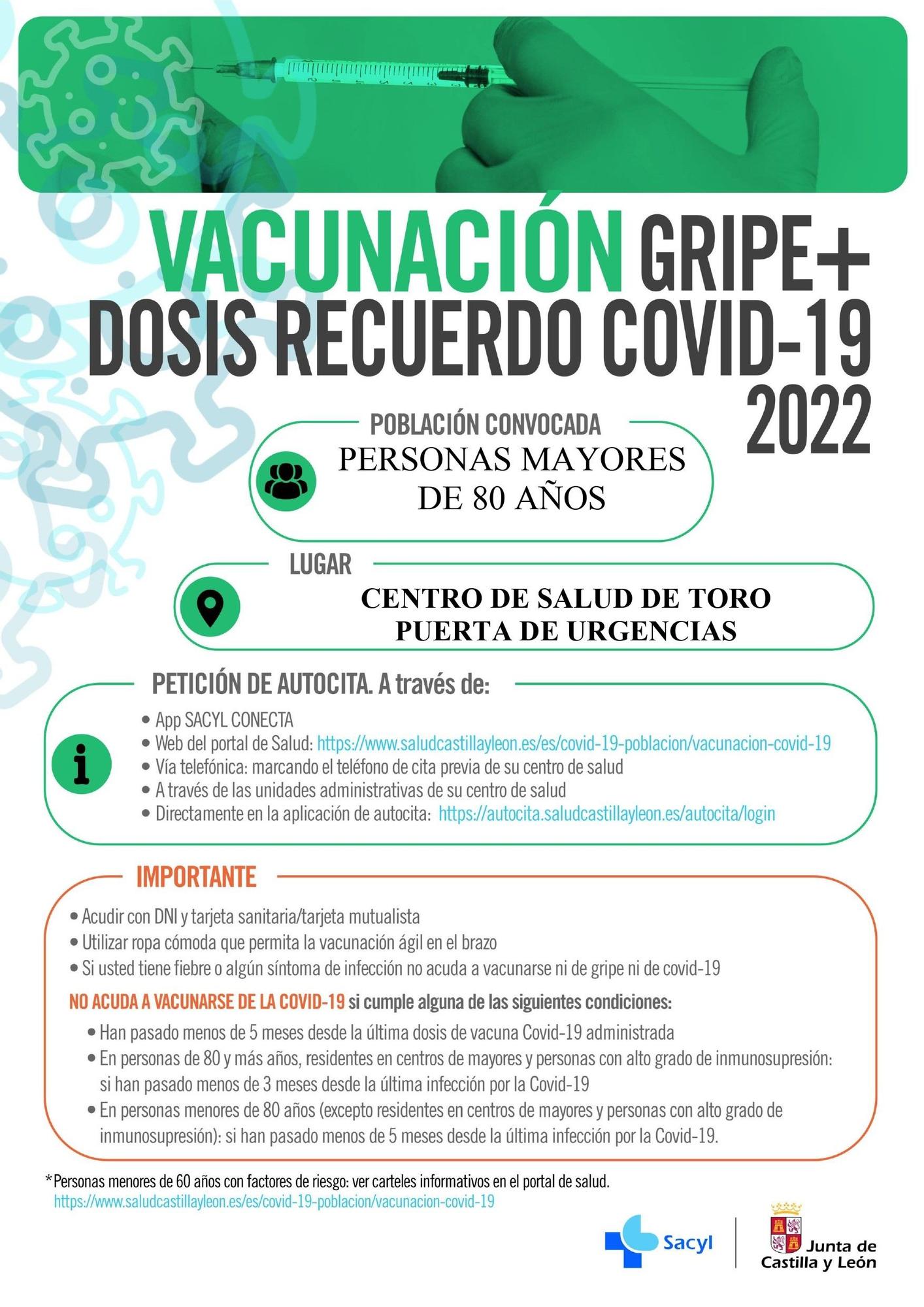 Cartel de vacunación del Centro de Salud de Toro