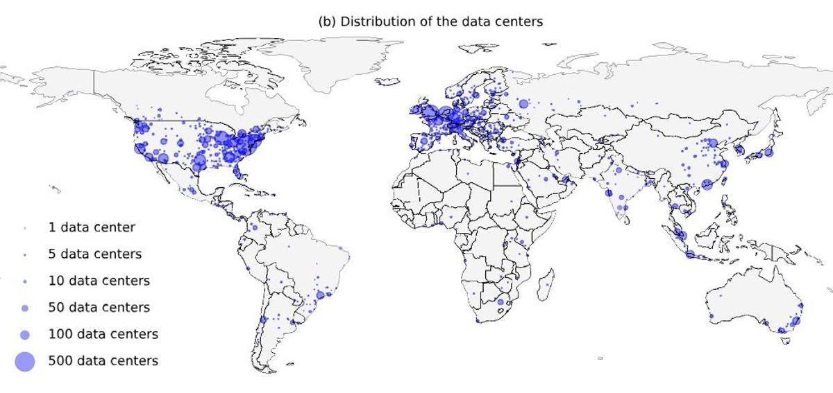 Distribución de los centros de datos en el planeta