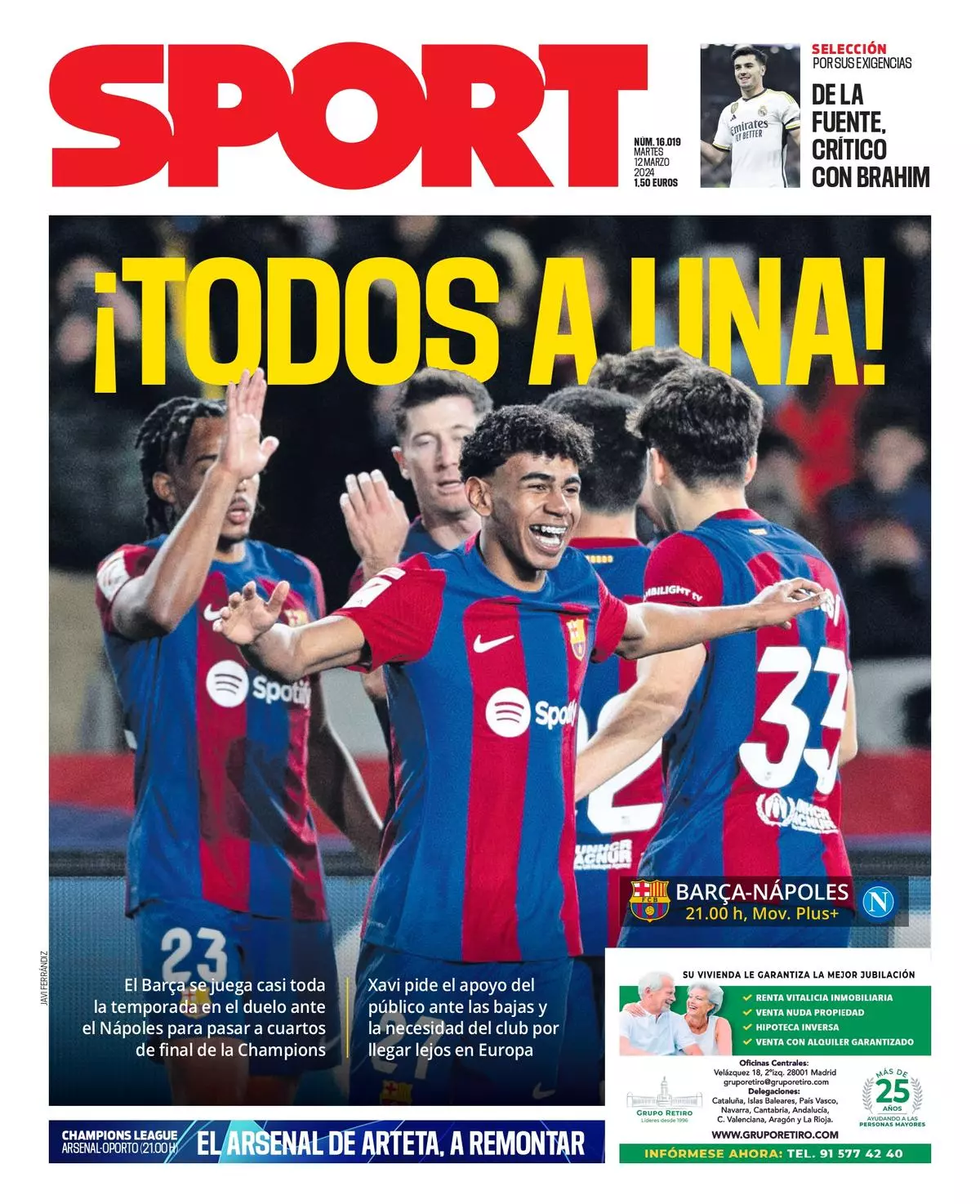 La portada SPORT de hoy, martes 12 de marzo de 2024