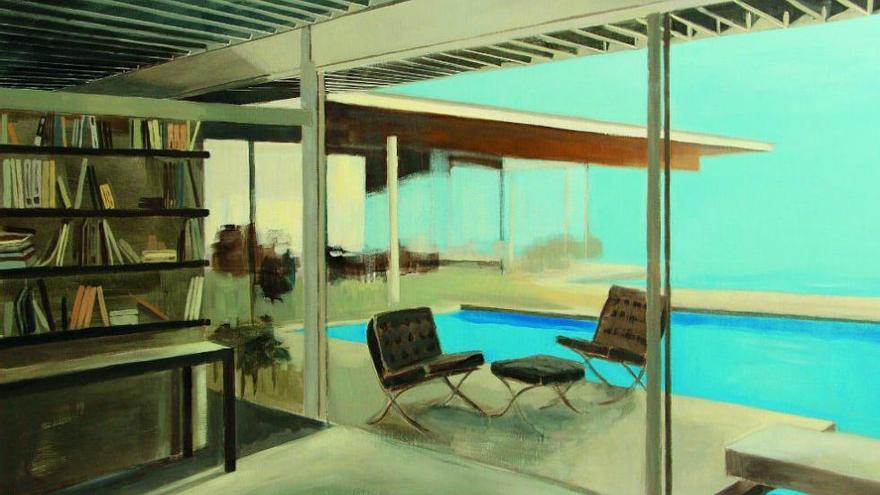 &#039;Casa N, la piscina y Barcelona´. Acrílico sobre tela.