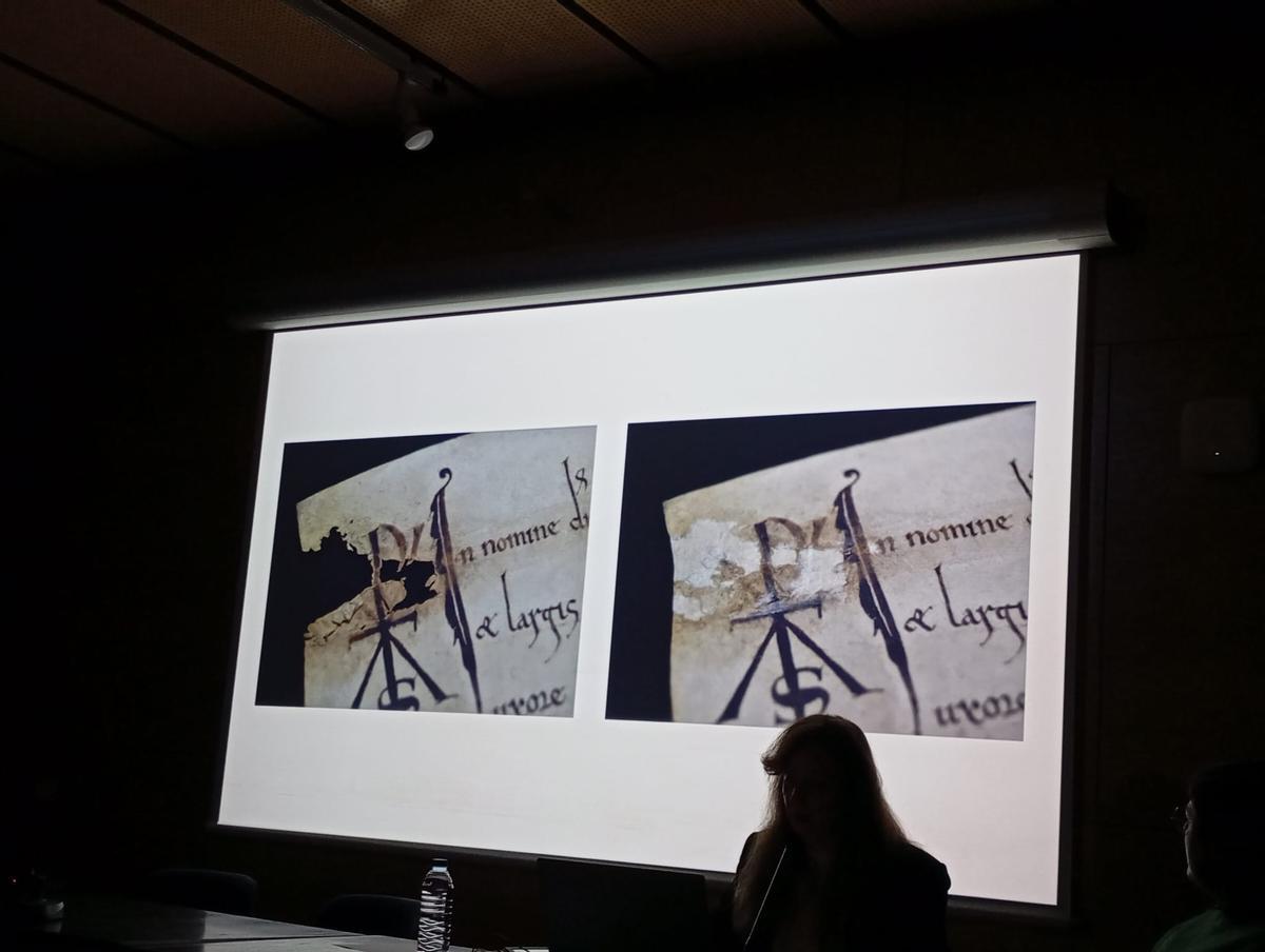 Detalle del documento que menciona al puerto de Avilés en 1188.