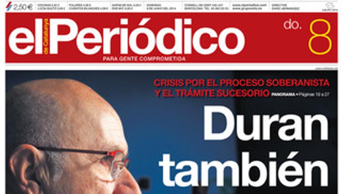 La portada de EL PERIÓDICO (8-6-2014).