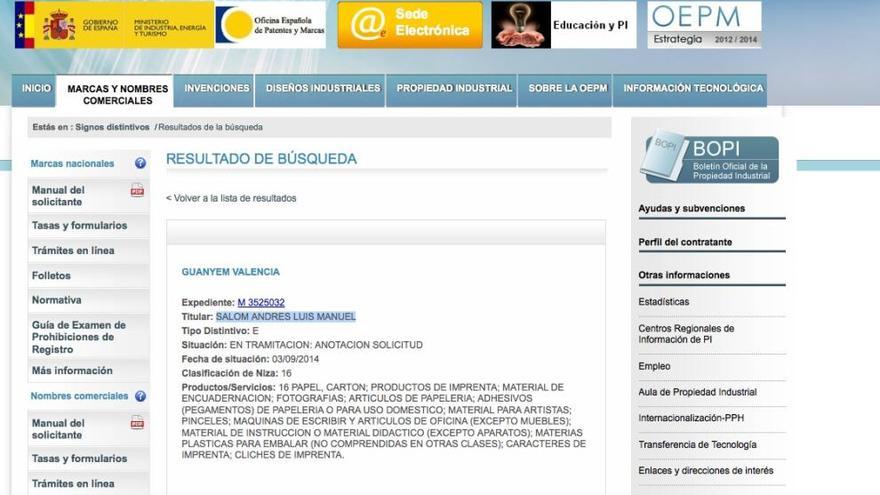 Registro de Guanyem en la Oficina de Marcas