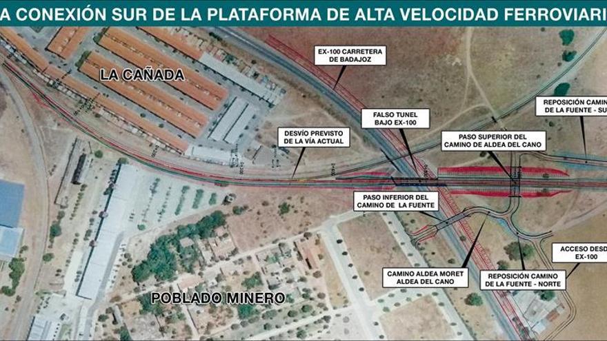 La entrada sur del ferrocarril en Cáceres se complica y se necesitará un falso túnel en la Ex-100