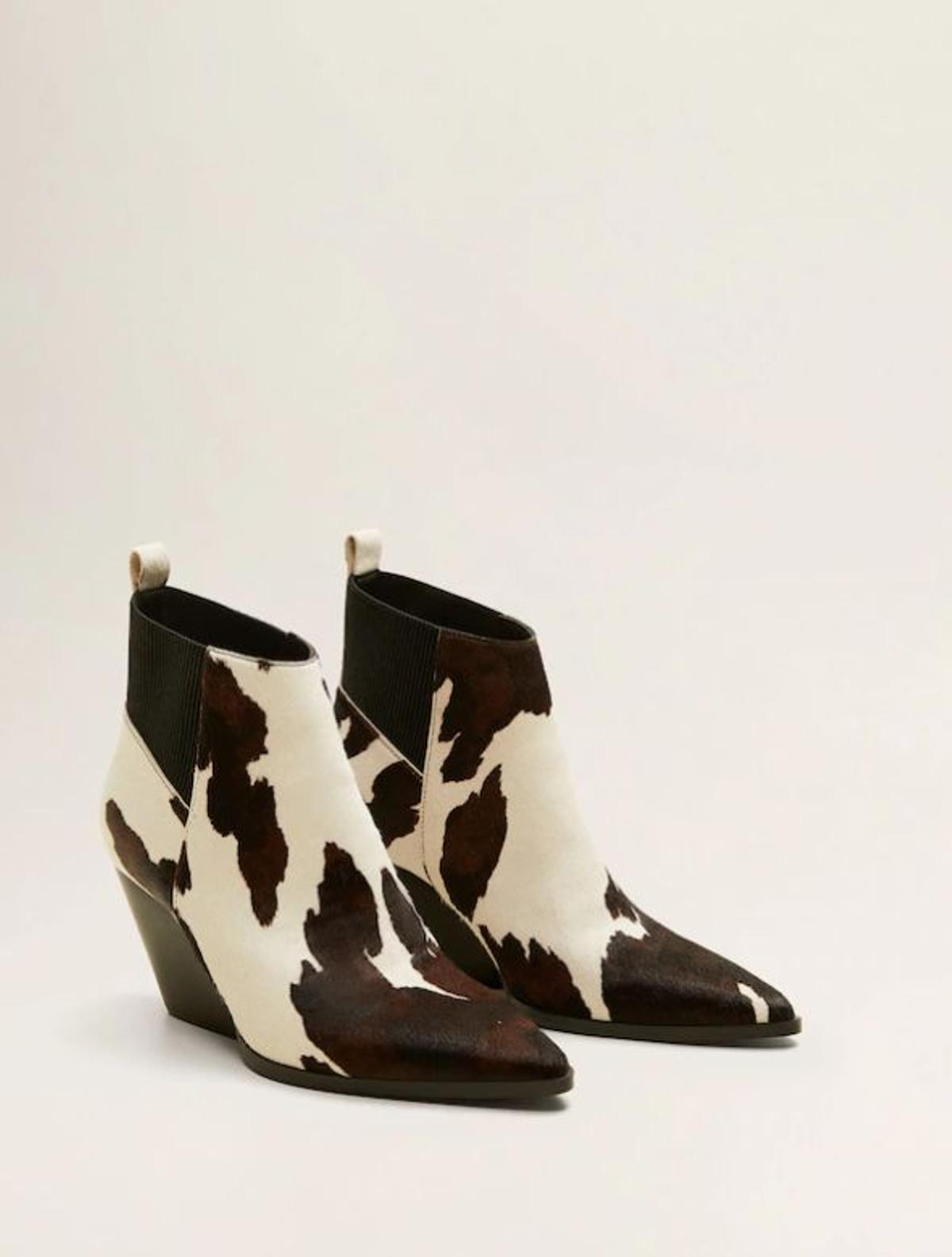 Botines con cow print blancos y marrones de Mango