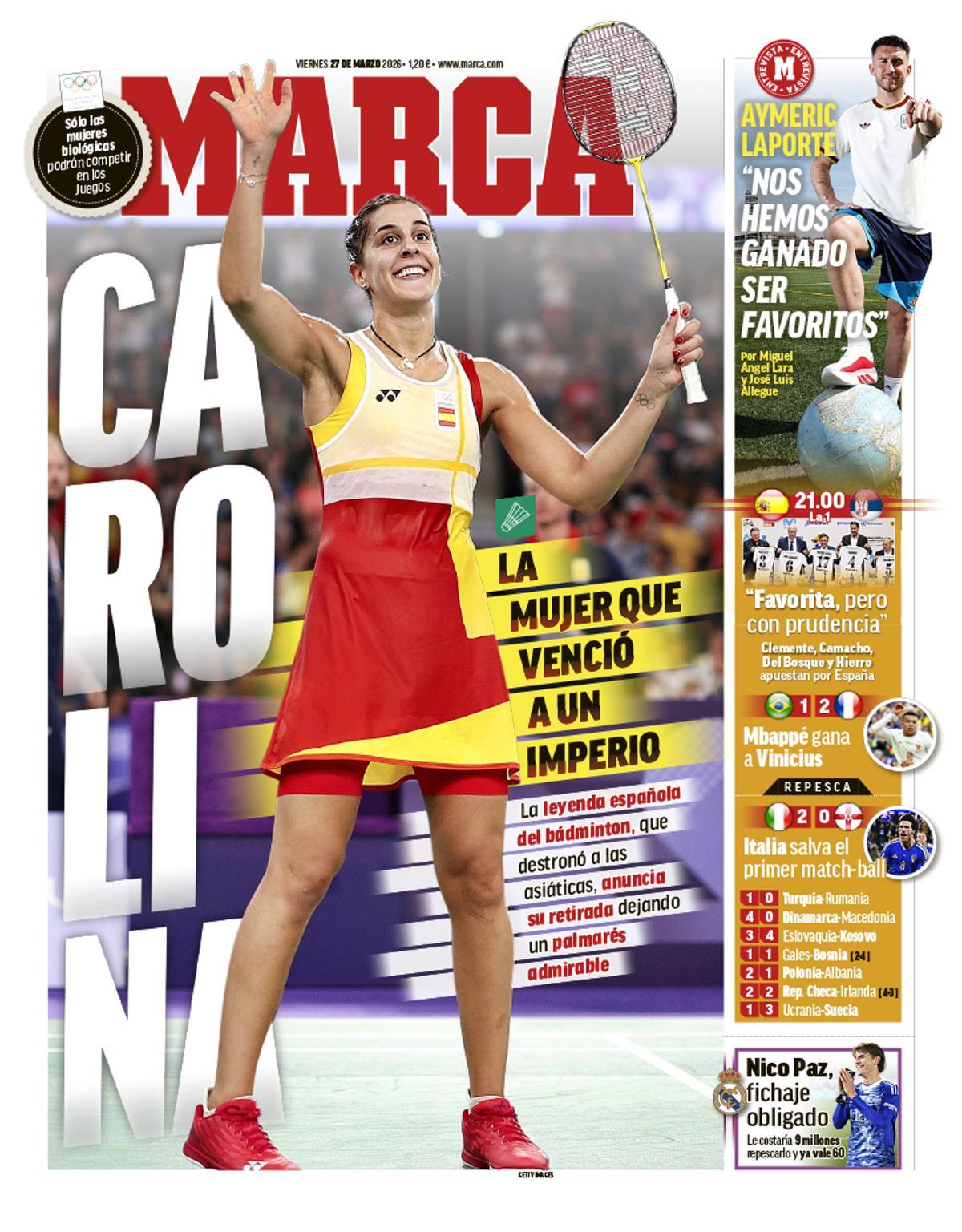 Carolina Marín, protagonista en las portadas de hoy