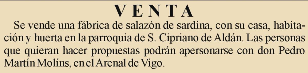 Anuncio de venta pola crise da sardiña.