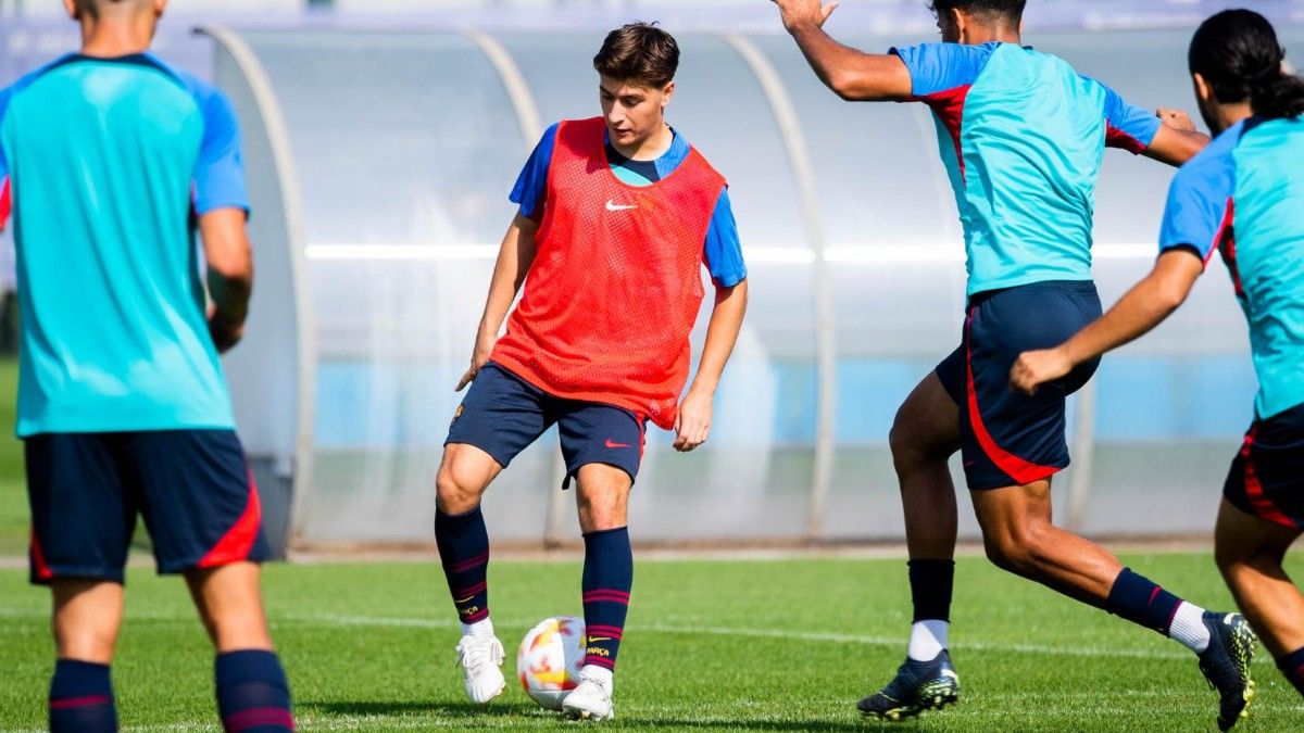 Pablo Torre, en su primer entrenamiento con el Barça Atlètic.