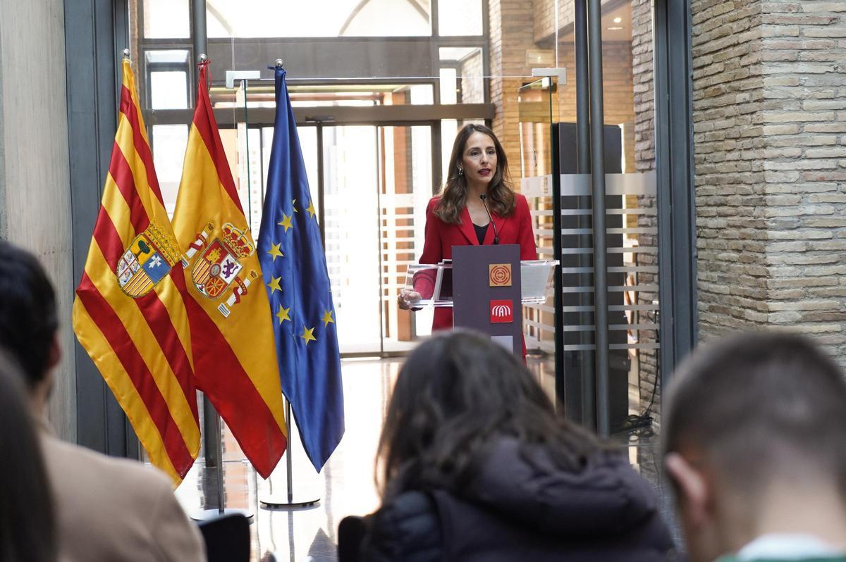 La presidenta de las Cortes de Aragón, María Navarro, este martes en La Aljafería.