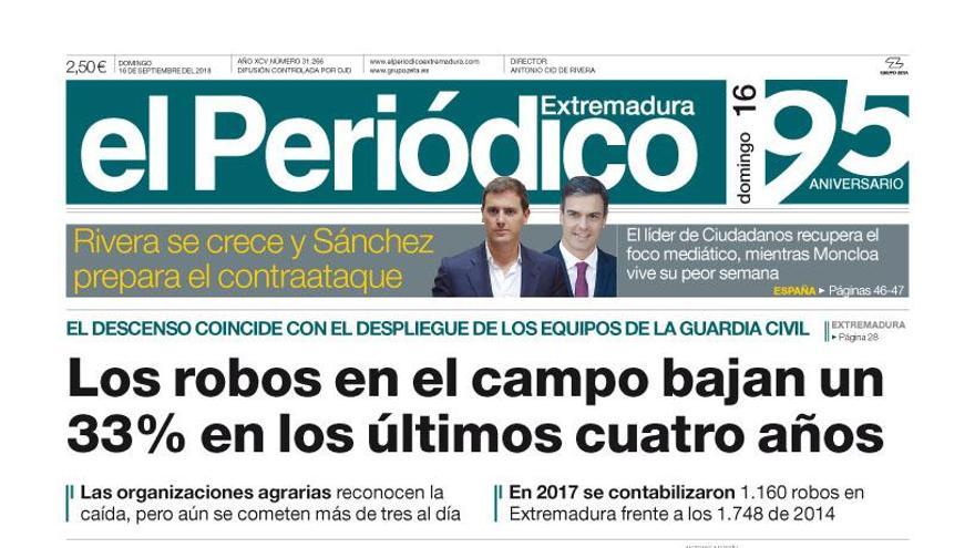 Esta es la portada de EL PERIÓDICO EXTREMADURA correspondiente al día 16 de septiembre del 2018