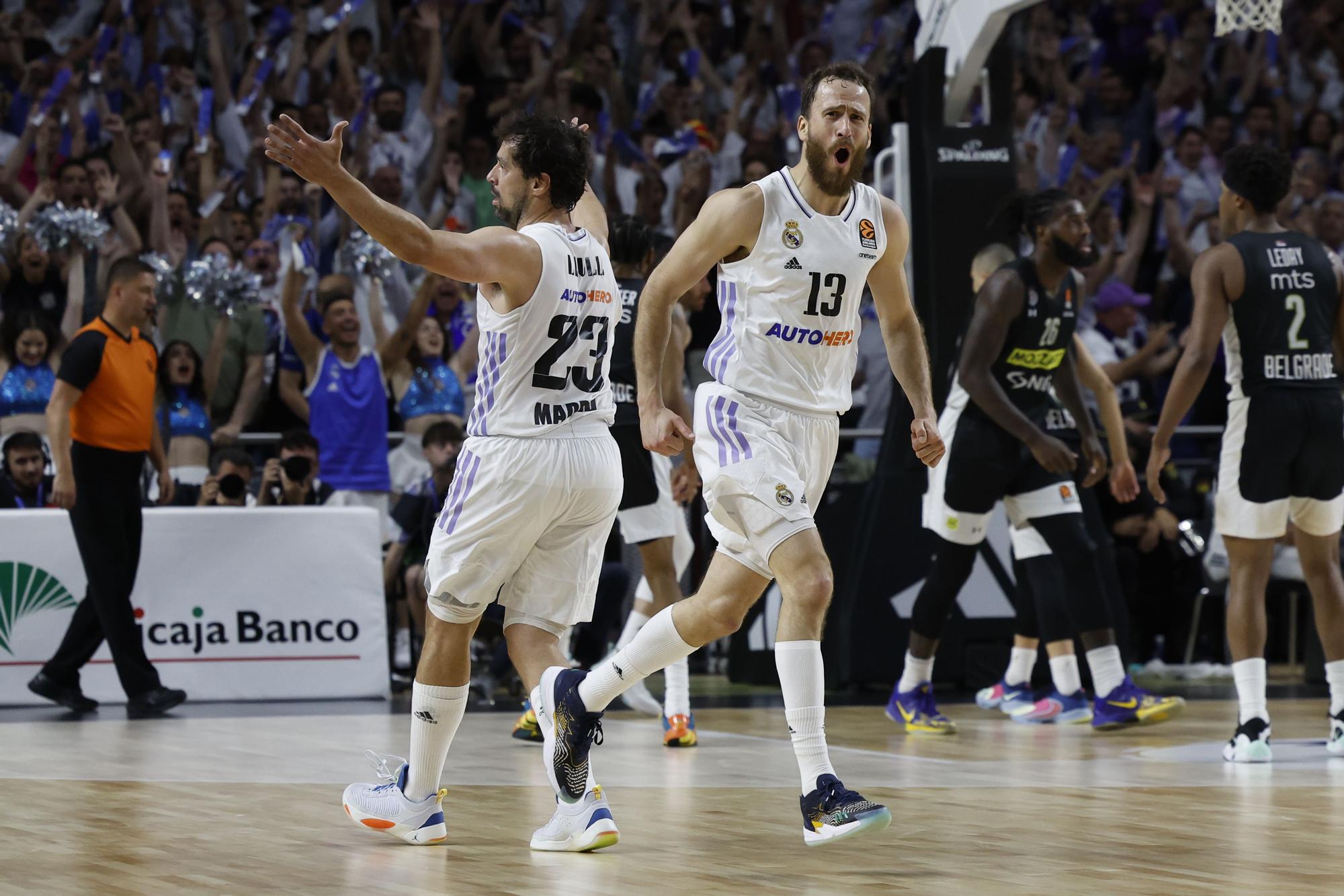 Sergio Rodríguez celebra una canasta, en la victoria del Real Madrid contra el Partizán.