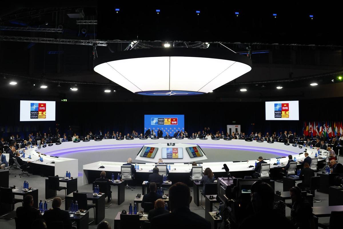 MADRID, 30/06/2022.- Vista general de la segunda jornada de la cumbre de la OTAN que se celebra este jueves en el recinto de Ifema, en Madrid. EFE/ Sergio Pérez