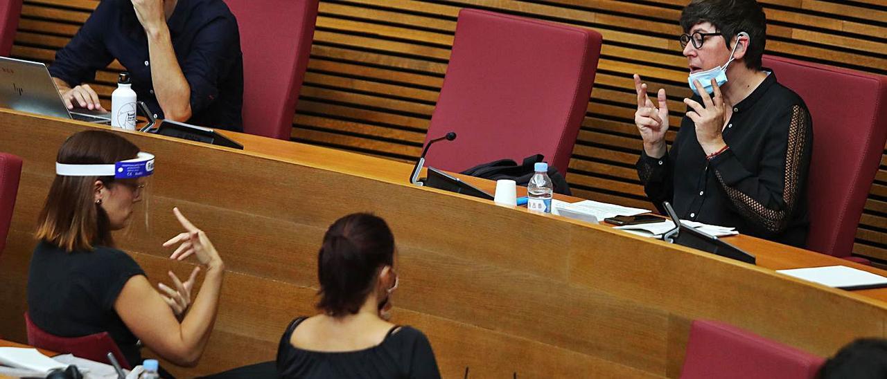 La síndica de Unides Podem, Pilar Lima, en una intervención en las Corts. | F.CALABUIG