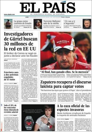 ’El País’ també ofereix a les pàgines interiors unes declaracions del prior del Valle de los Caídos --Ens persegueixen com el 1934--; que només un 28% dels convenis col·lectius evita que es perdi poder adquisitiu, i una entrevista amb el president d’Altadis, Dominic Brisby: La llei del tabac [espanyola] és la més radical del món i fracassarà.