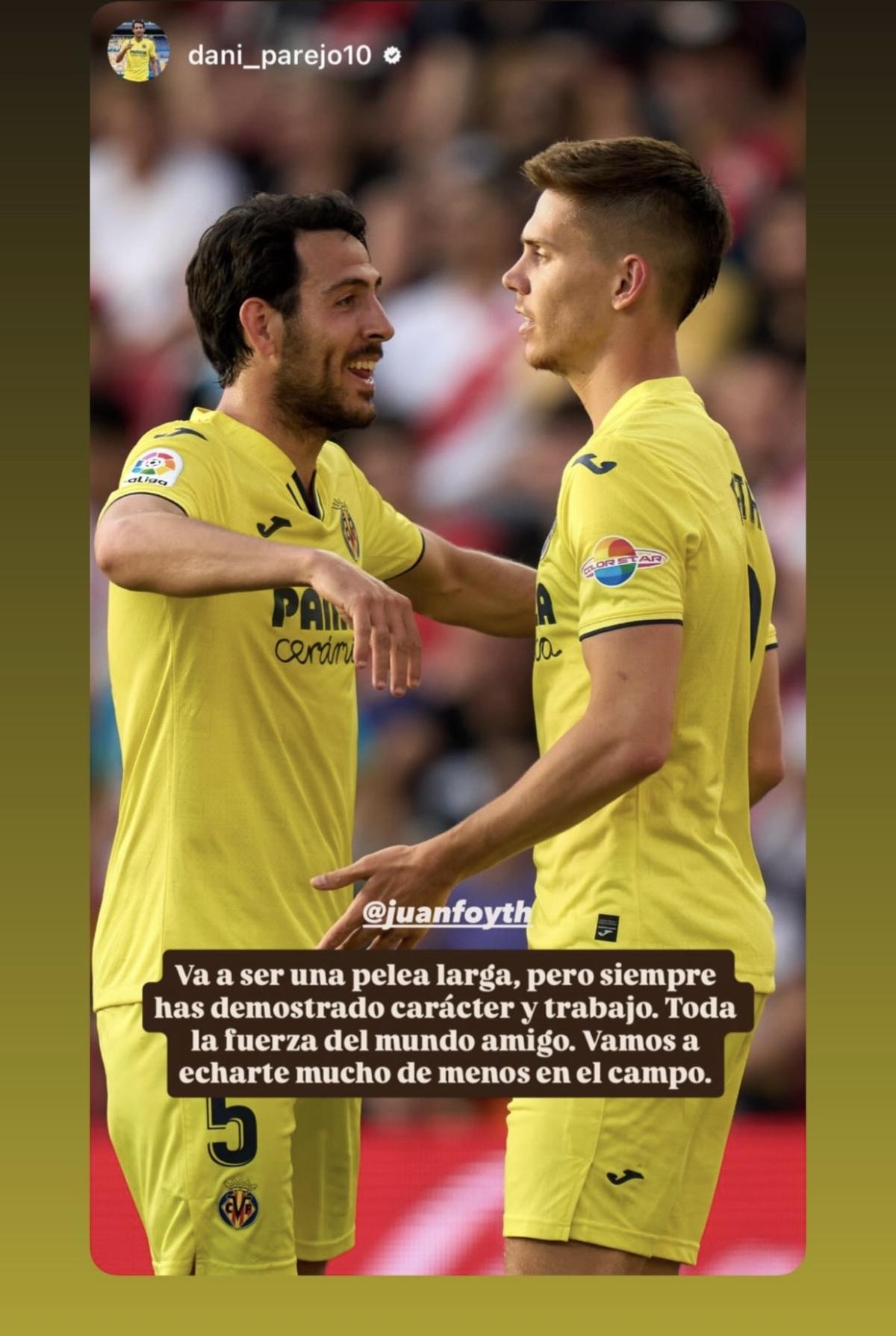 Dani Parejo hizo esta publicación en Instagram en apoyo a Foyth.