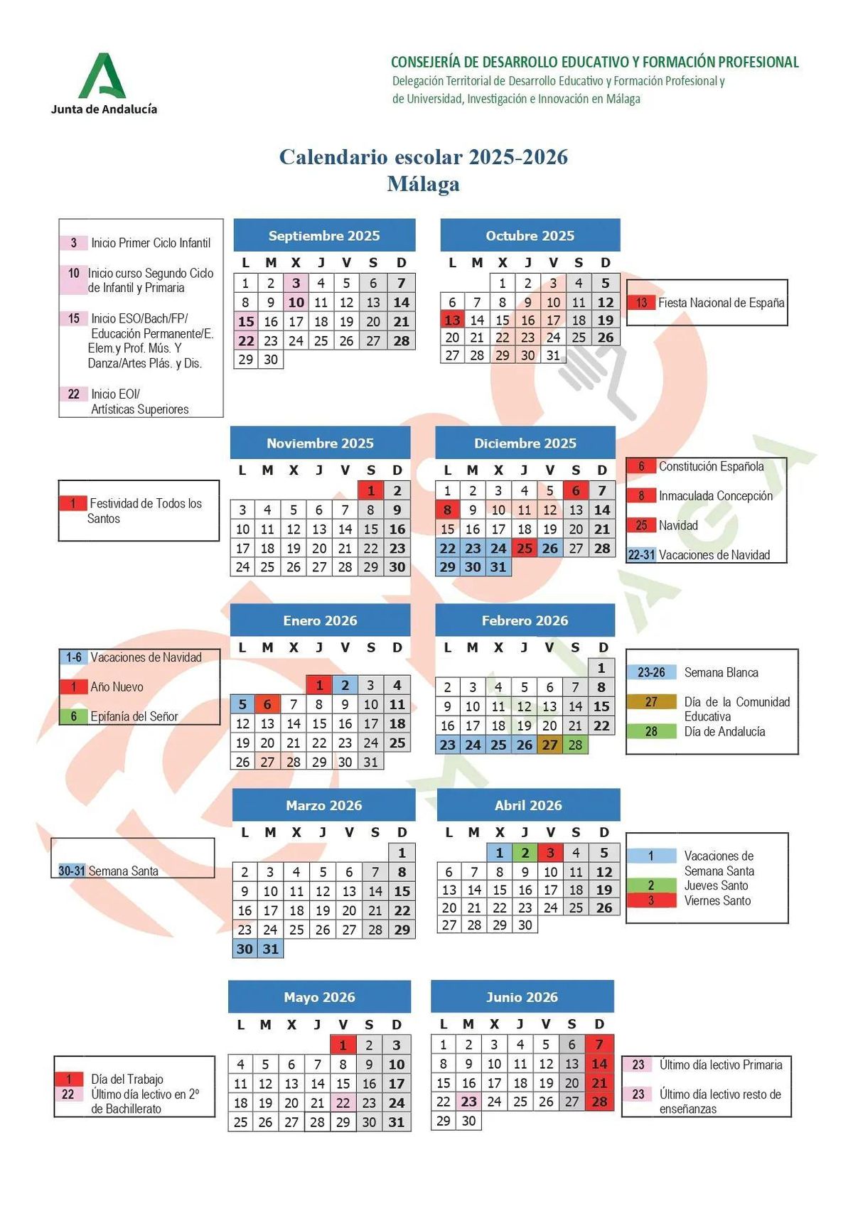 Calendario Málaga 2025/2026.