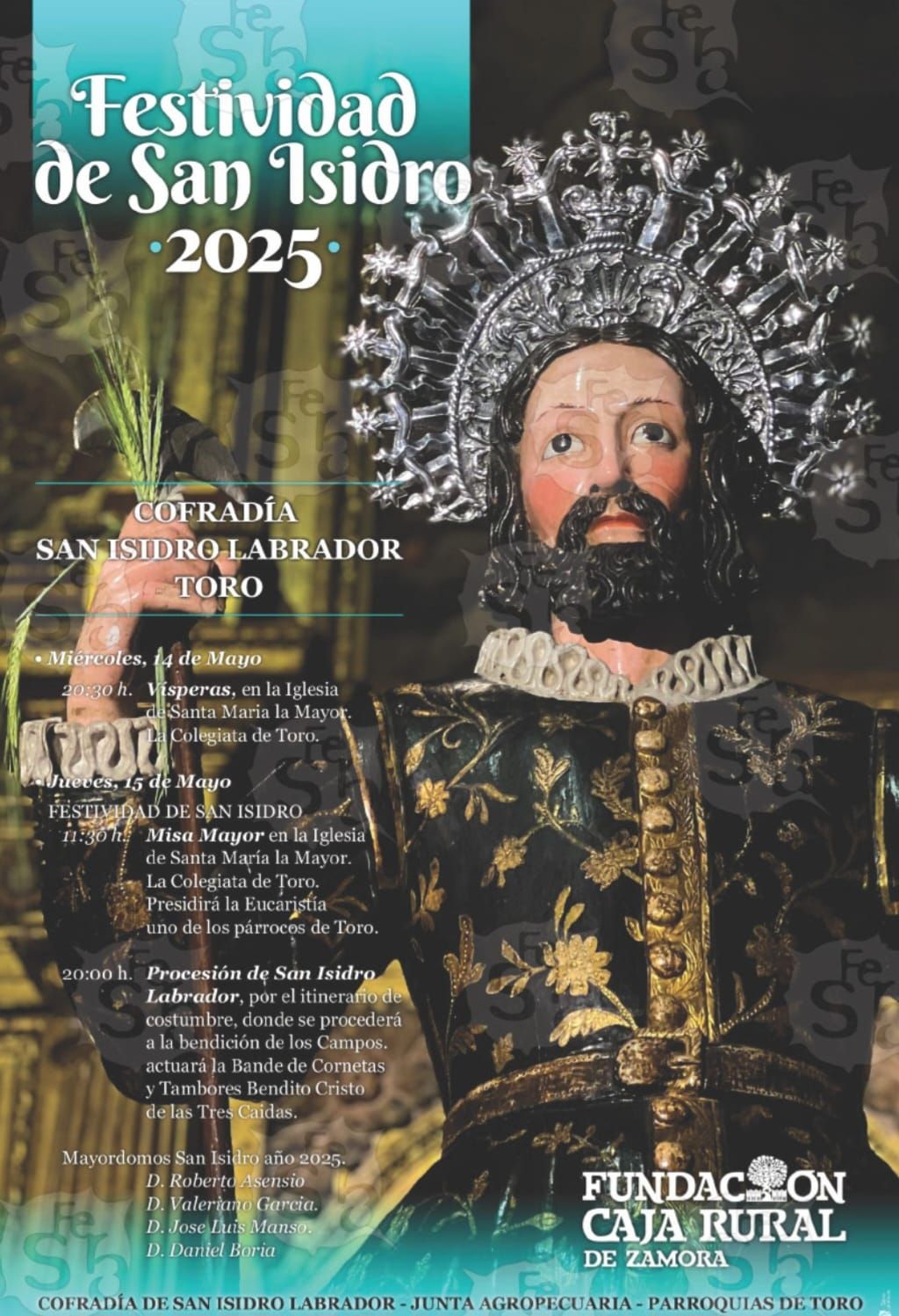 Cartel con los actos programados para celebrar la festividad de San Isidro en Toro.