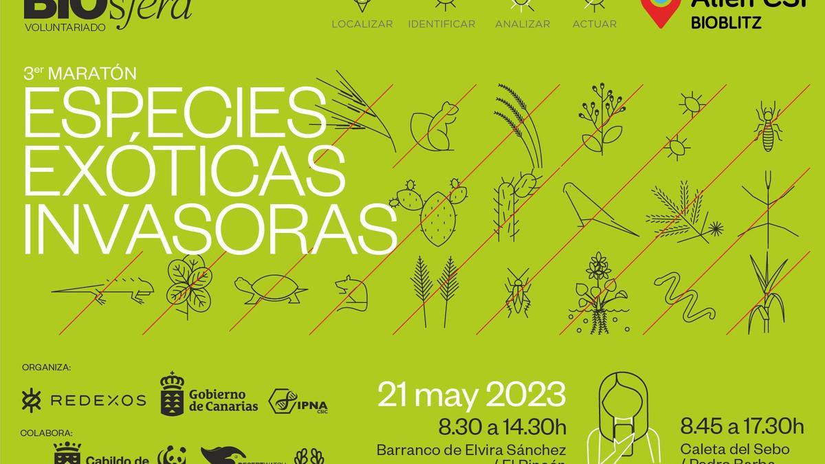 Cartel del Tercer Maratón de búsqueda de especies invasoras en la Reserva de la Biosfera de Lanzarote.