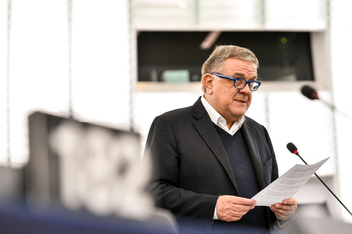 Antonio Panzeri, durante una intervención en un pleno en el Parlamento de Estrasburgo en marzo de 2019.