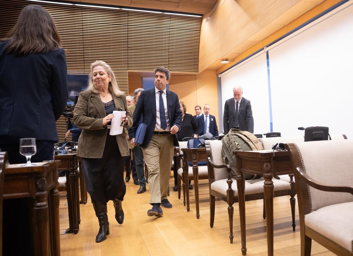 El 'president' en funciones, Carlos Mazón, entra en la comisión de la dana, en el Congreso, el pasado lunes.