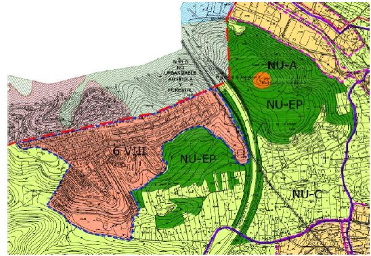 Los sectores que se protegen. En gris, Gata Residencial; en marrón, el suelo no urbanizable común, y en verde, el suelo de especial protección