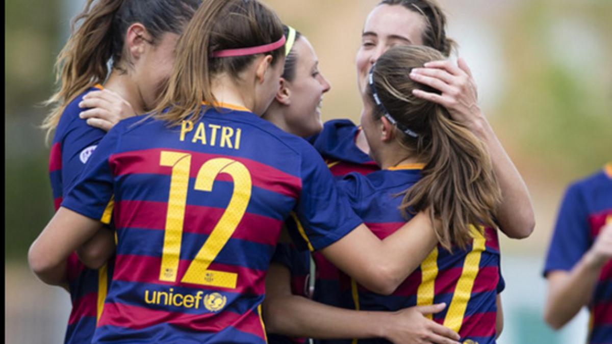 El femenino del FC Barcelona celebrando un gol esta temporada.