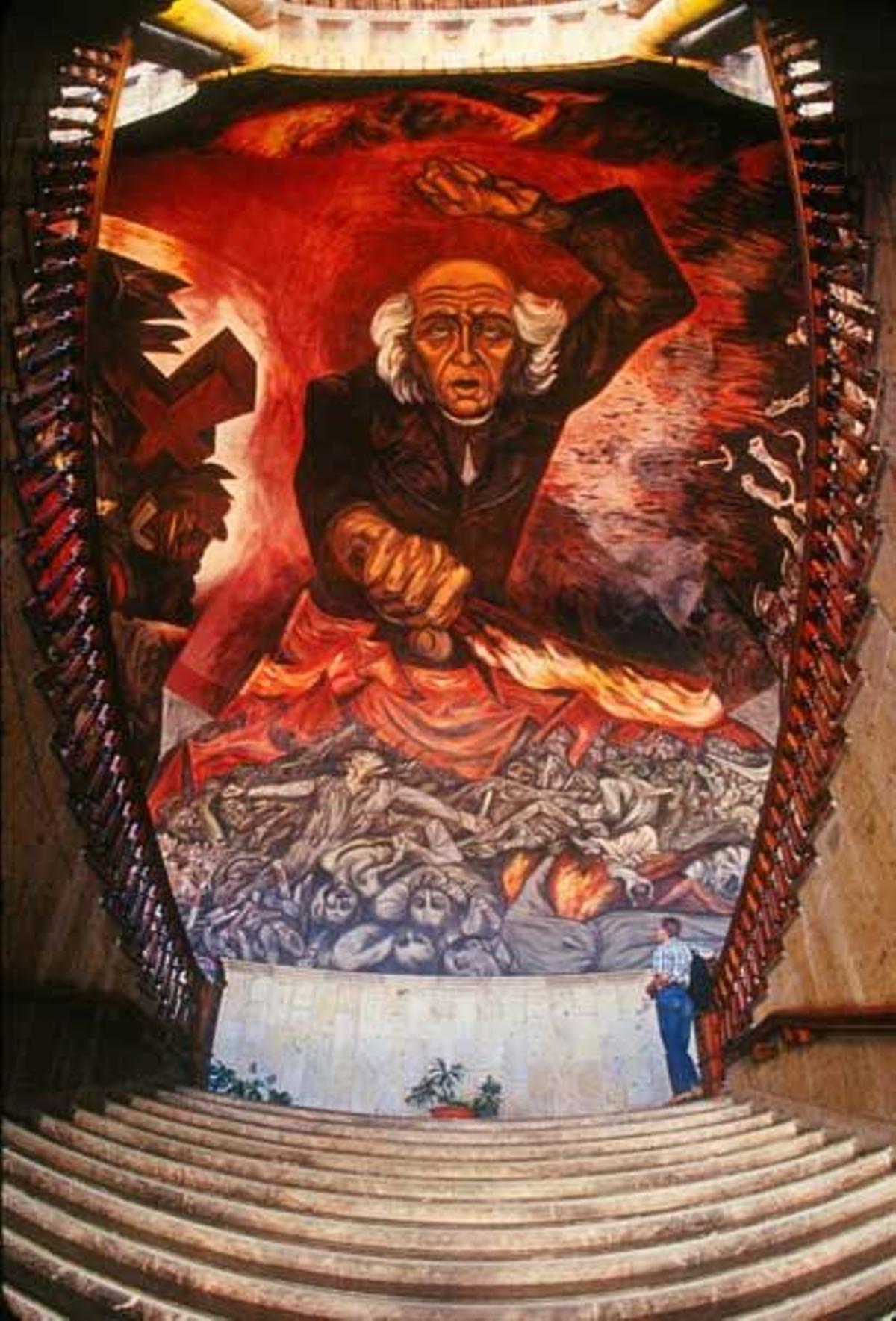 Mural del Padre Miguel Hidalgo en el techo del Palacio del Gobierno.