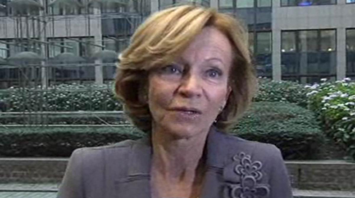 La vicepresidenta econòmica, Elena Salgado, a l’arribar a la reunió de ministres d’Economia i Finances de la UE (Ecofin) que s’ha celebrat avui a Brussel·les.