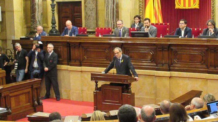 Quim Torra, durante su intervención en el Parlament