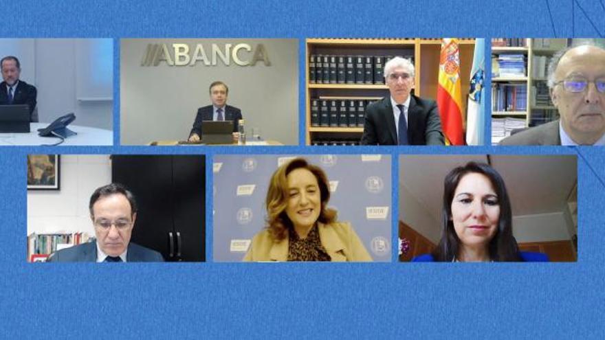 De izq. a dcha. y de arriba a abajo, Juan Carlos Escotet, Francisco Botas, Francisco Conde, Fernando González Laxe, Pedro Antonio Merino, Begoña Jamardo y Ana Teresa Tavares-Lehmann. |   // AFUNDACIÓN