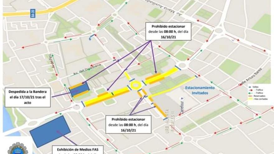 Plano con los cortes de tráfico de mañana en Valdepasillas.