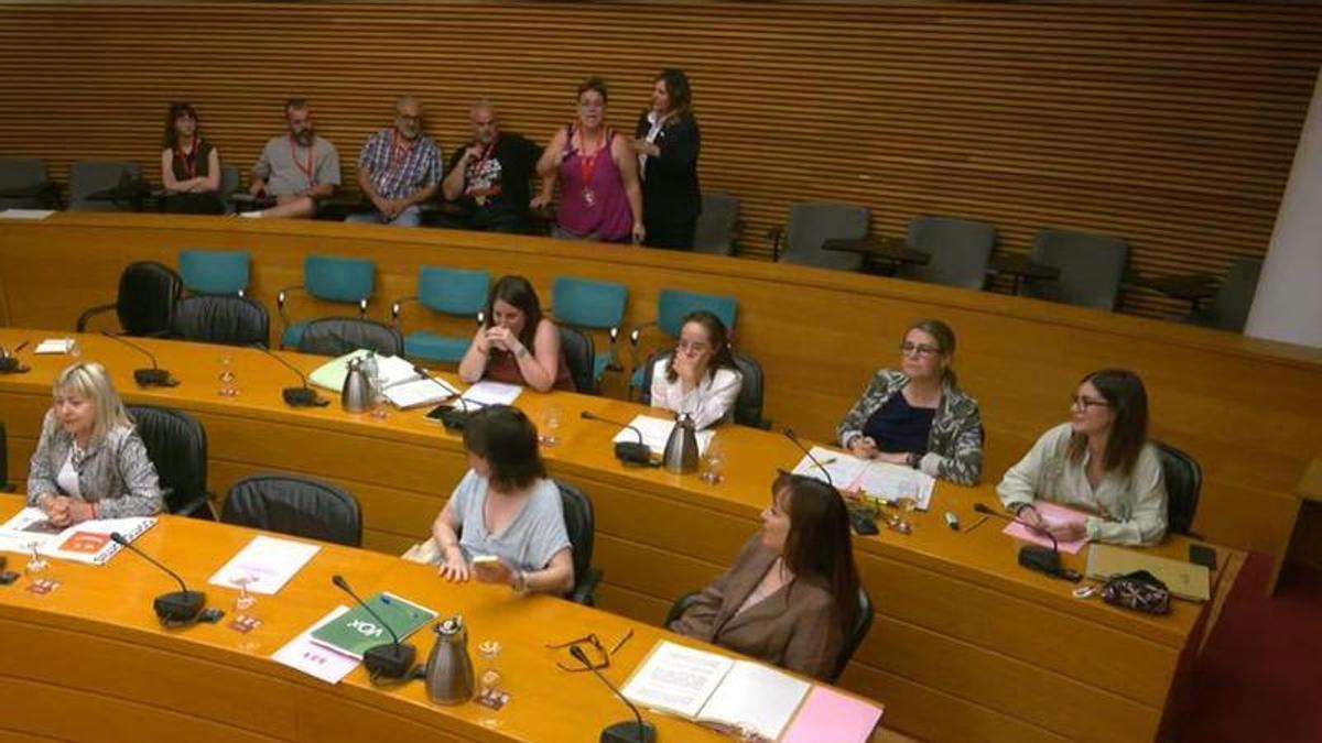 Imagen de una de las ujieres expulsando a una asistente a una comisión de las Corts