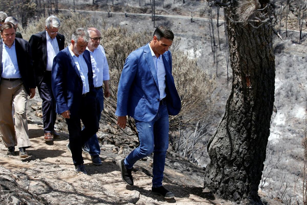 Spain’s acting Prime Minister Pedro Sanchez visits Gran Canaria in Canary Islands that has been affected by Spain’s worst wildfire in six years, in Valleseco, Spain, August 22, 2019. REUTERS/Borja Suarez