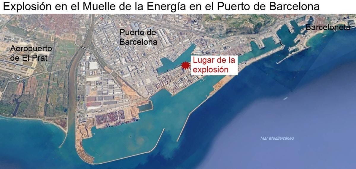Lugar de la explosión en el Puerto de Barcelona.