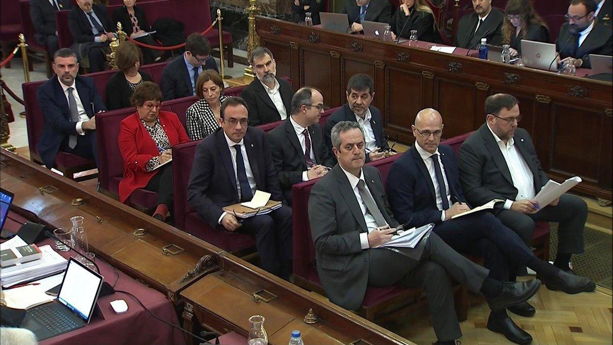 Los líderes independentistas, durante el juicio en el Supremo.