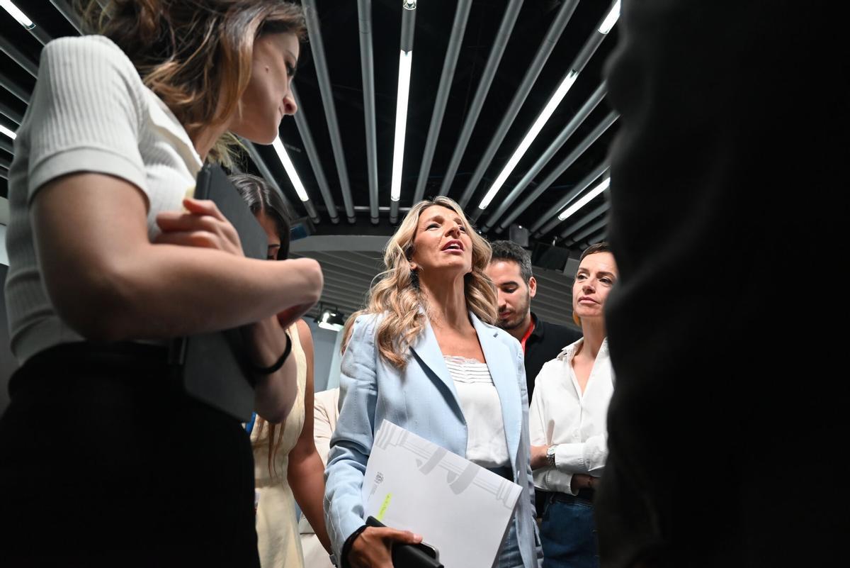 La vicepresidenta segunda y ministra de Trabajo y Economía Social, Yolanda Díaz, durante una rueda de prensa posterior al Consejo de Ministros, el pasado martes.